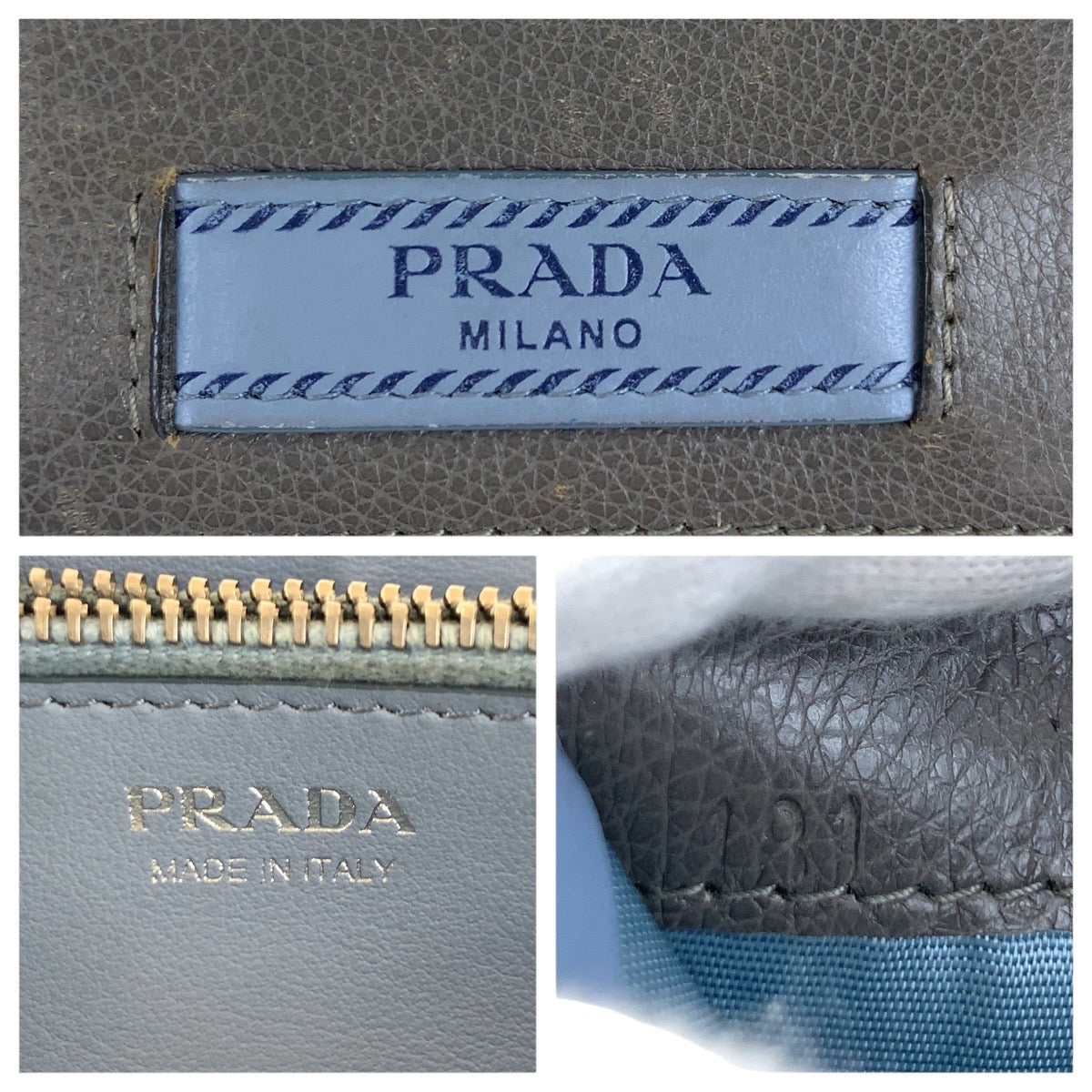 PRADA Long Wallet Purse leather Gray Light Blue Silver