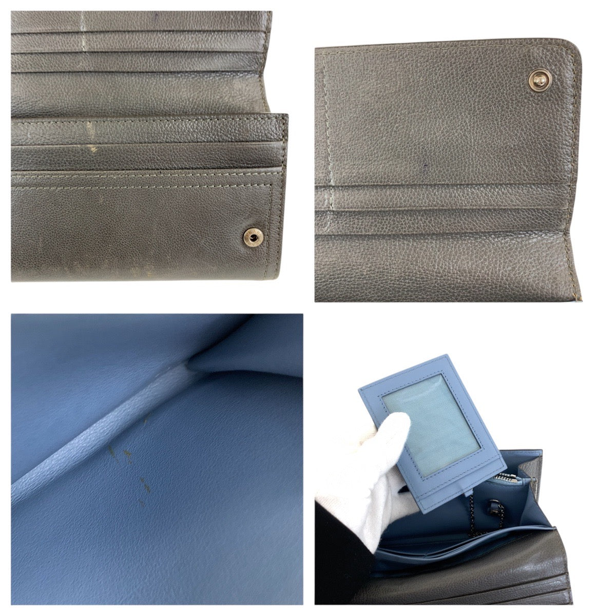 PRADA Long Wallet Purse leather Gray Light Blue Silver