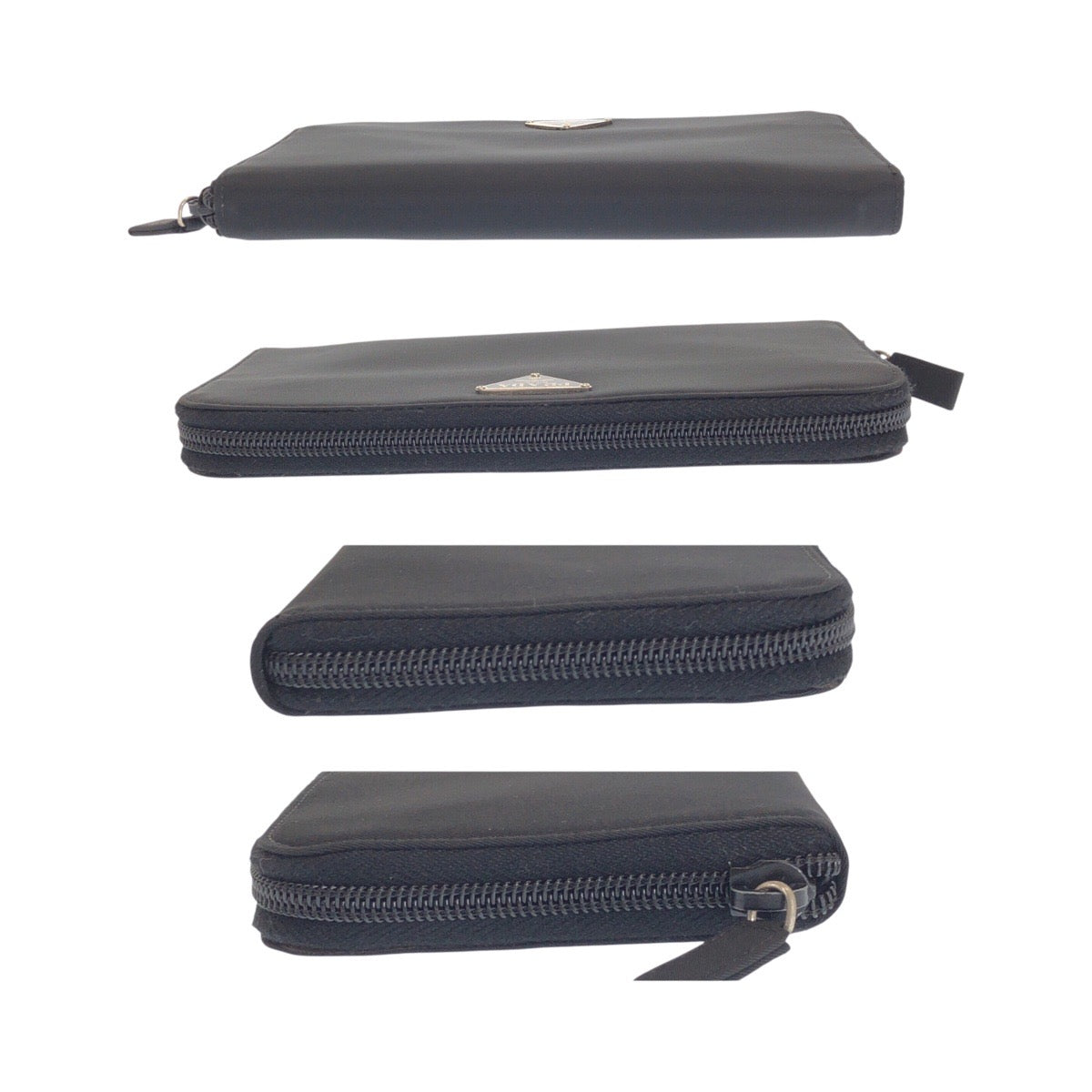 PRADA Long Wallet Purse Nylon Black Silver Testo Saffiano Triangle With logo