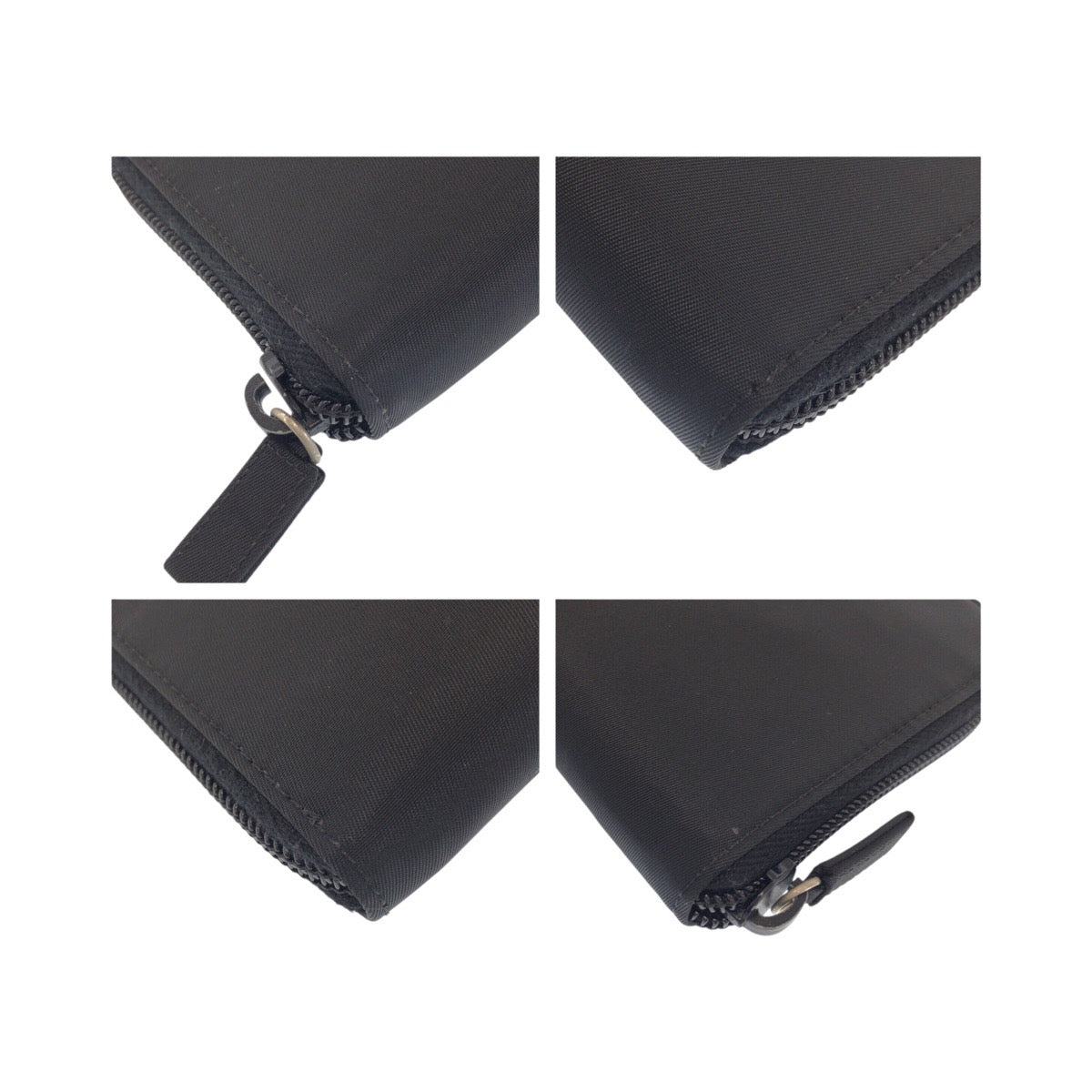 PRADA Long Wallet Purse Nylon Black Silver Testo Saffiano Triangle With logo