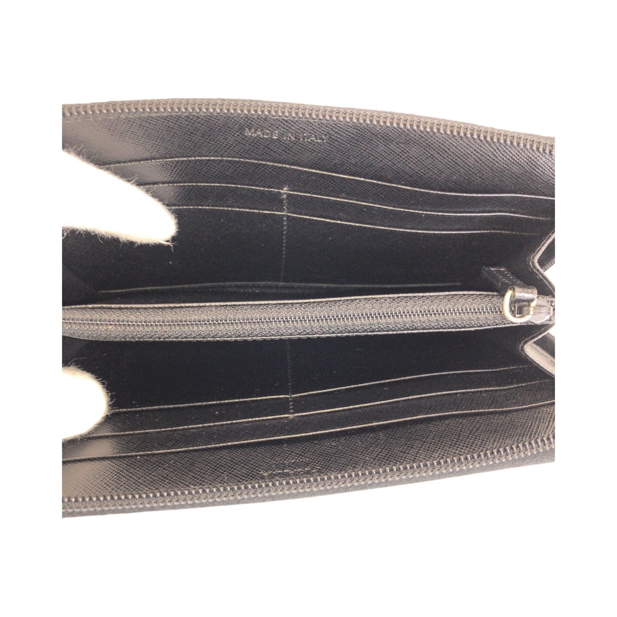 PRADA Long Wallet Purse Nylon Black Silver Testo Saffiano Triangle With logo