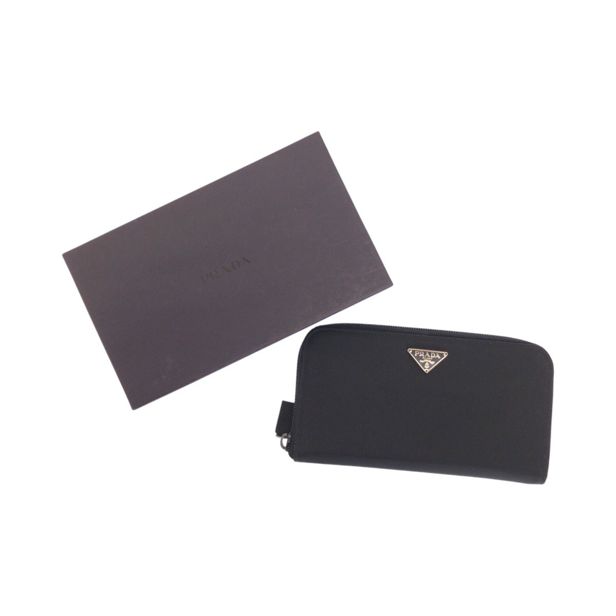 PRADA Long Wallet Purse Nylon Black Silver Testo Saffiano Triangle With logo