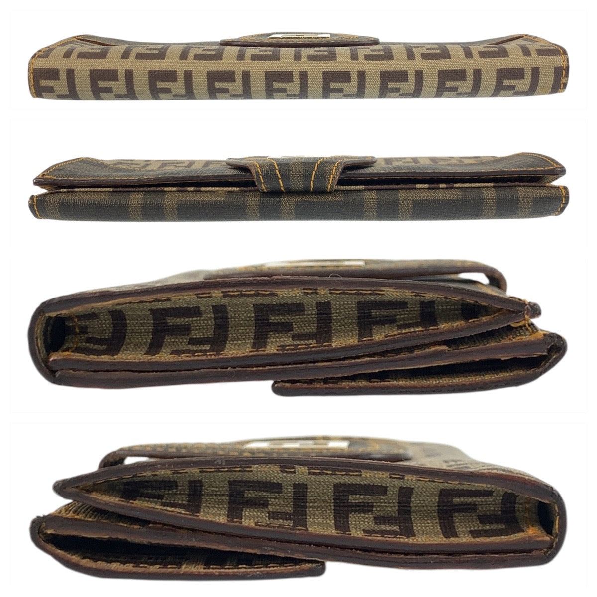 FENDI Long Wallet Purse 8M0032 PVC Brown Gold Metal Zucchino