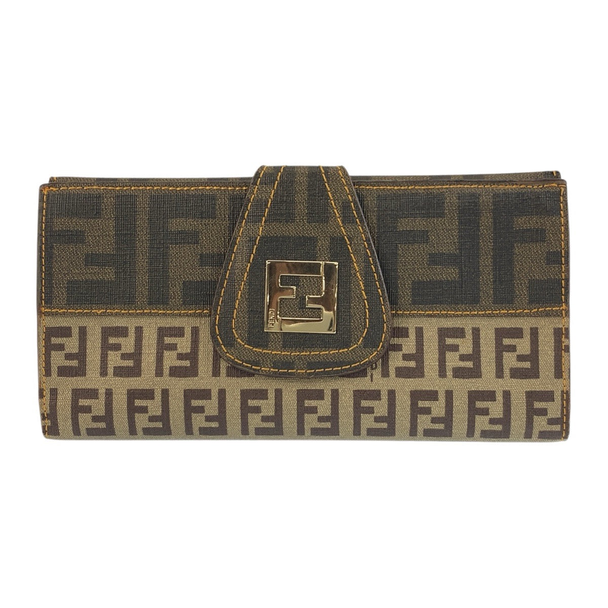 FENDI Long Wallet Purse 8M0032 PVC Brown Gold Metal Zucchino
