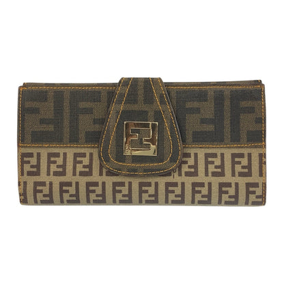 FENDI Long Wallet Purse 8M0032 PVC Brown Gold Metal Zucchino