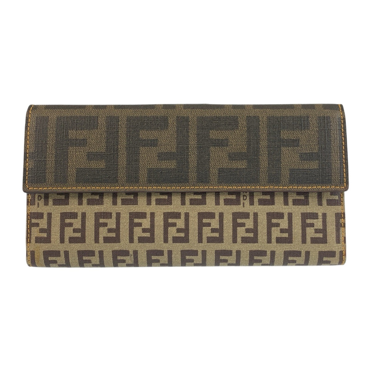 FENDI Long Wallet Purse 8M0032 PVC Brown Gold Metal Zucchino