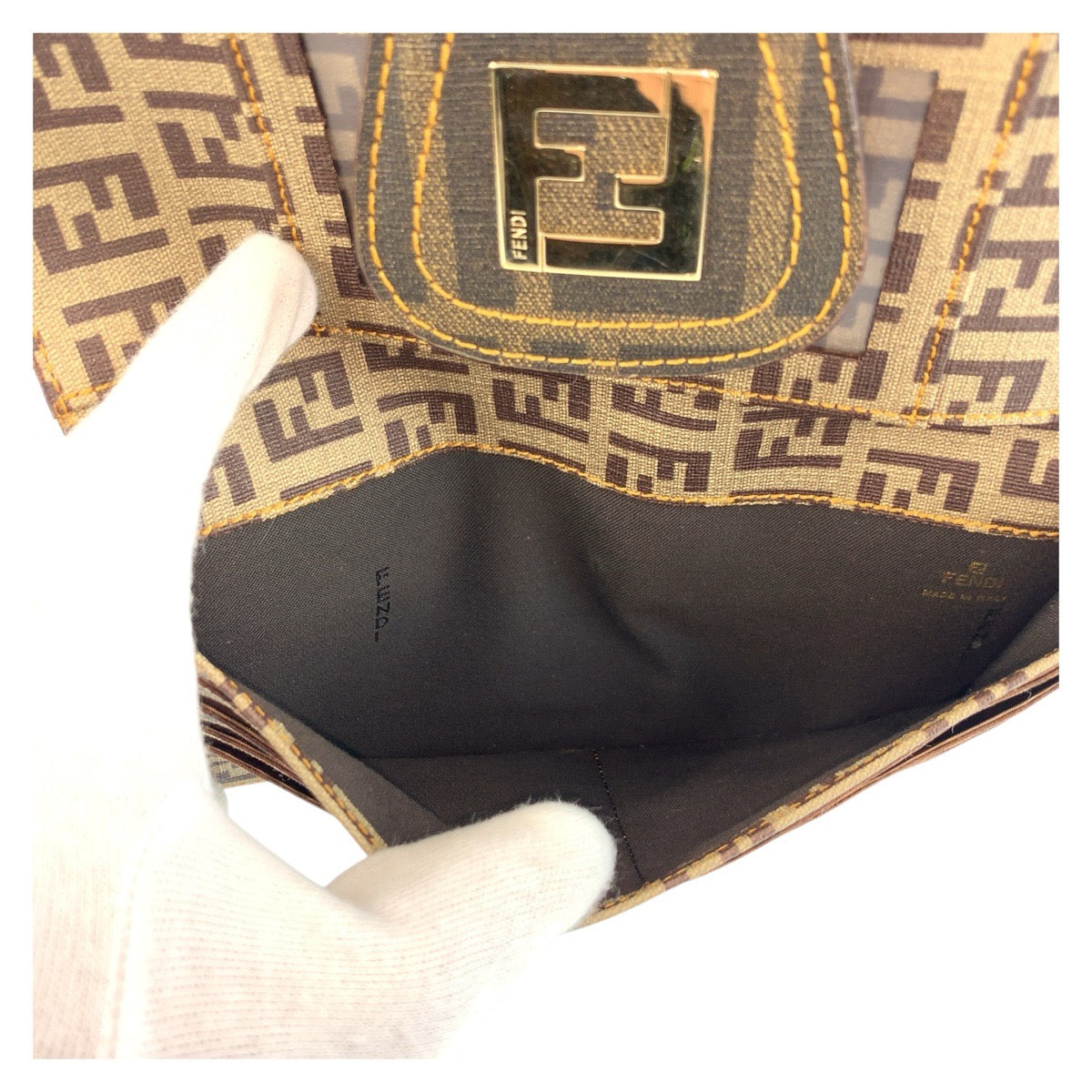 FENDI Long Wallet Purse 8M0032 PVC Brown Gold Metal Zucchino