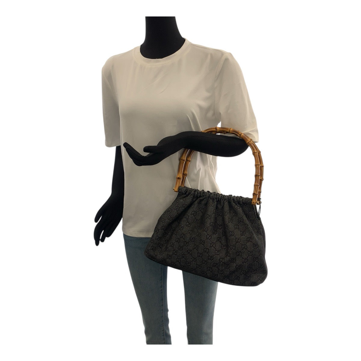 GUCCI Handbag 92708 GG canvas Black GoldMetal Bamboo