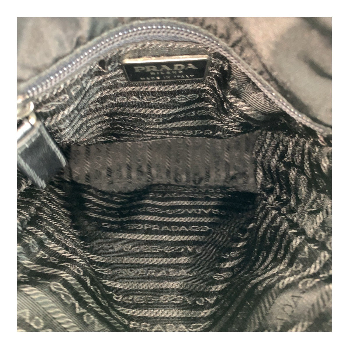 PRADA Shoulder Bag Nylon Black SilverMetal Testo Saffiano Triangle With logo