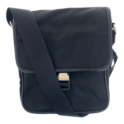 PRADA Shoulder Bag Nylon Black SilverMetal Testo Saffiano Triangle With logo
