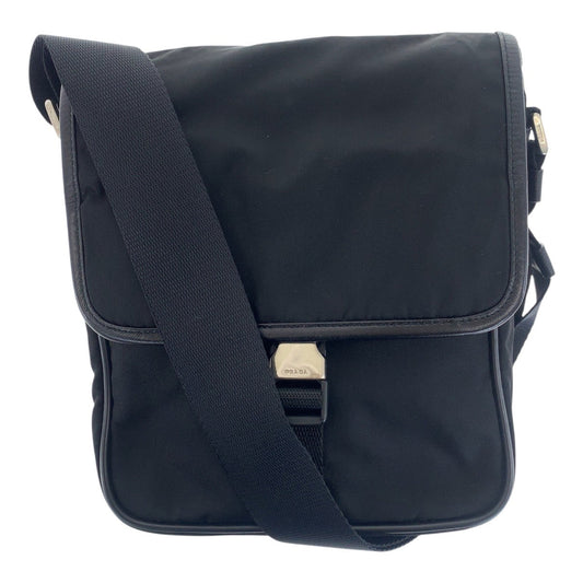 PRADA Shoulder Bag Nylon Black SilverMetal Testo Saffiano Triangle With logo