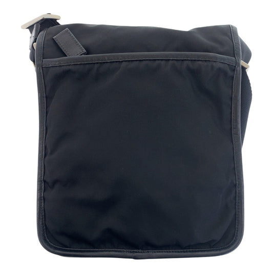 PRADA Shoulder Bag Nylon Black SilverMetal Testo Saffiano Triangle With logo