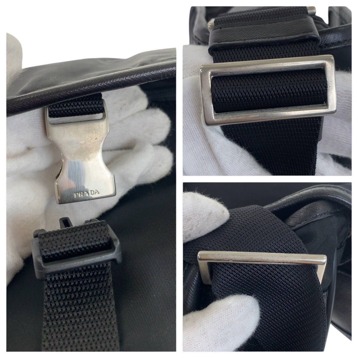 PRADA Shoulder Bag Nylon Black SilverMetal Testo Saffiano Triangle With logo