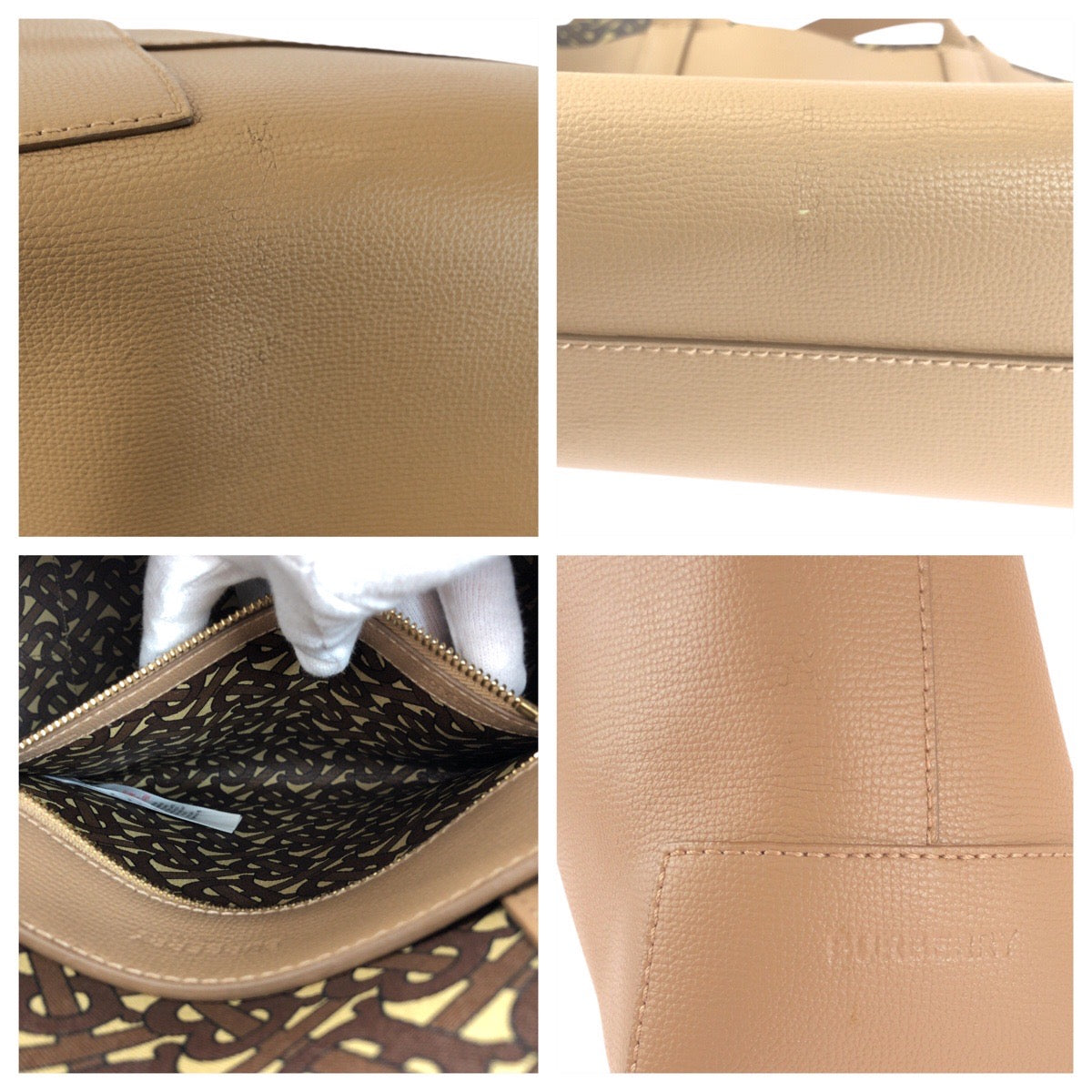 BURBERRY Tote Bag PVC Beige Gold Metal
