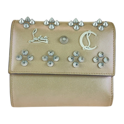 Christian Louboutin Tri-fold wallet leather Beige Champagne Silver Studs Rubifold Wallet