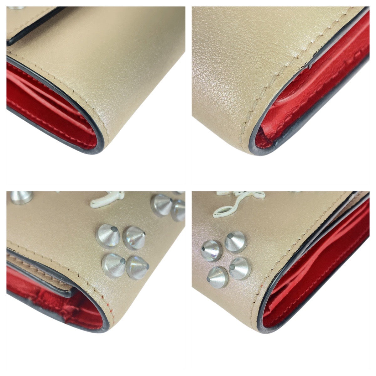 Christian Louboutin Tri-fold wallet leather Beige Champagne Silver Studs Rubifold Wallet