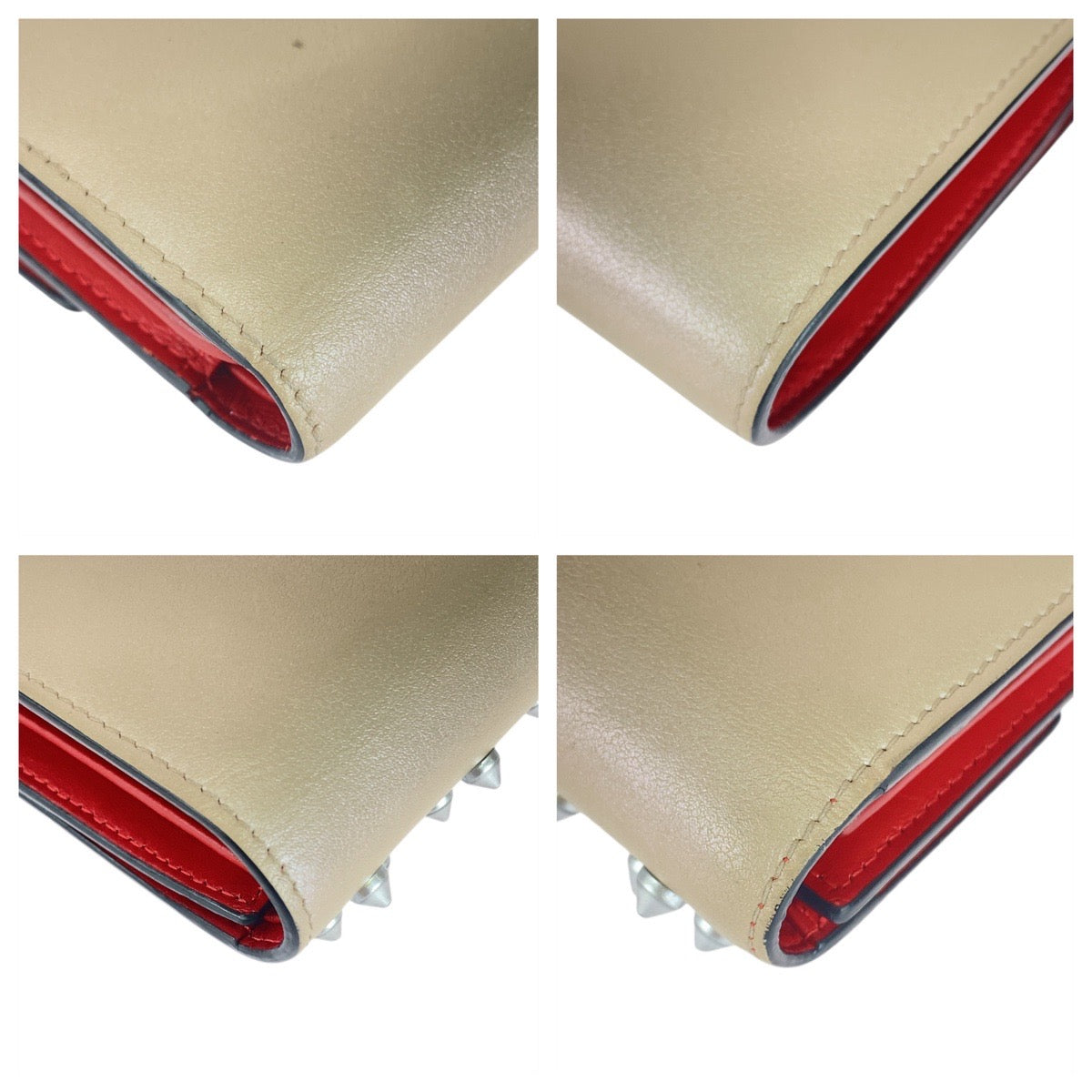 Christian Louboutin Tri-fold wallet leather Beige Champagne Silver Studs Rubifold Wallet