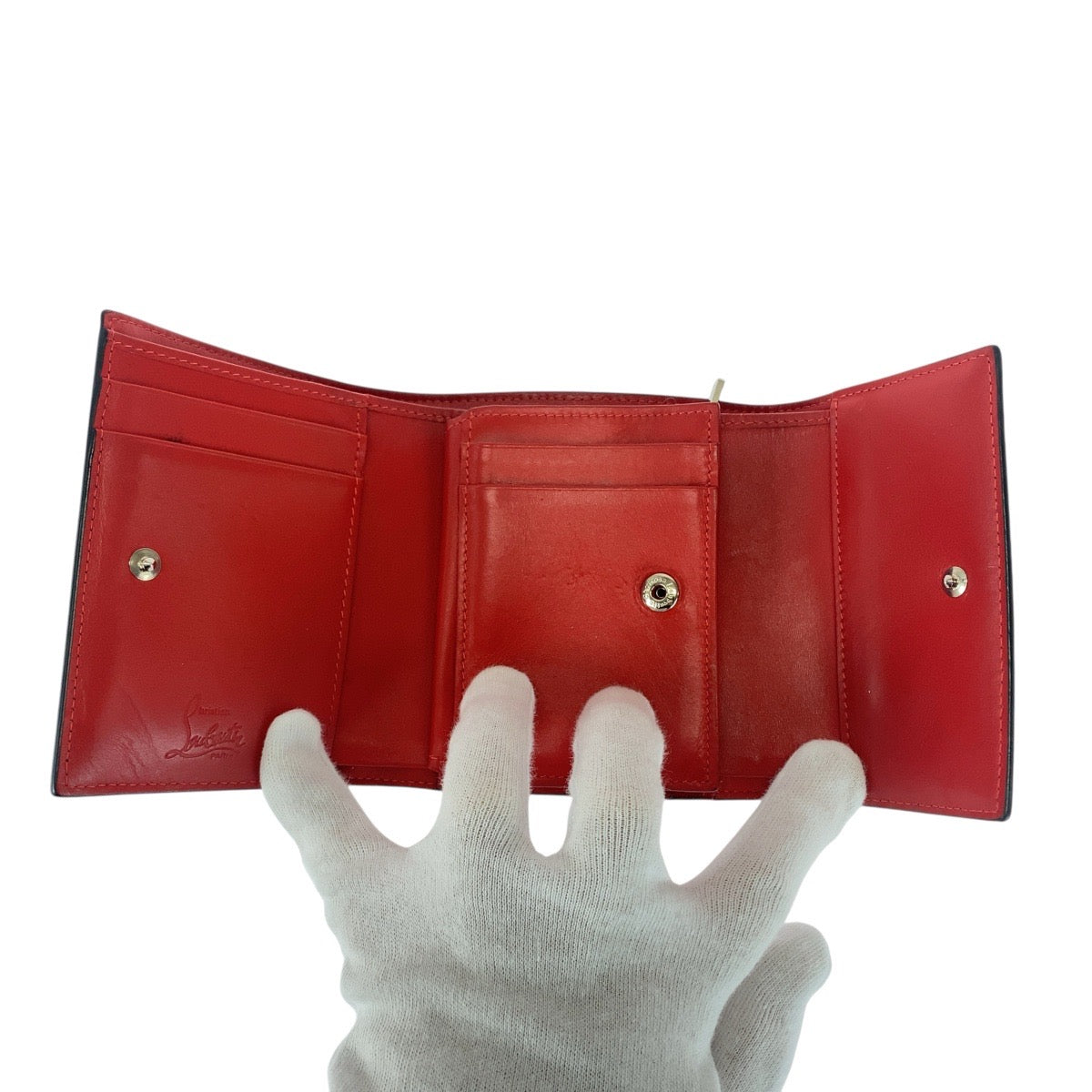 Christian Louboutin Tri-fold wallet leather Beige Champagne Silver Studs Rubifold Wallet