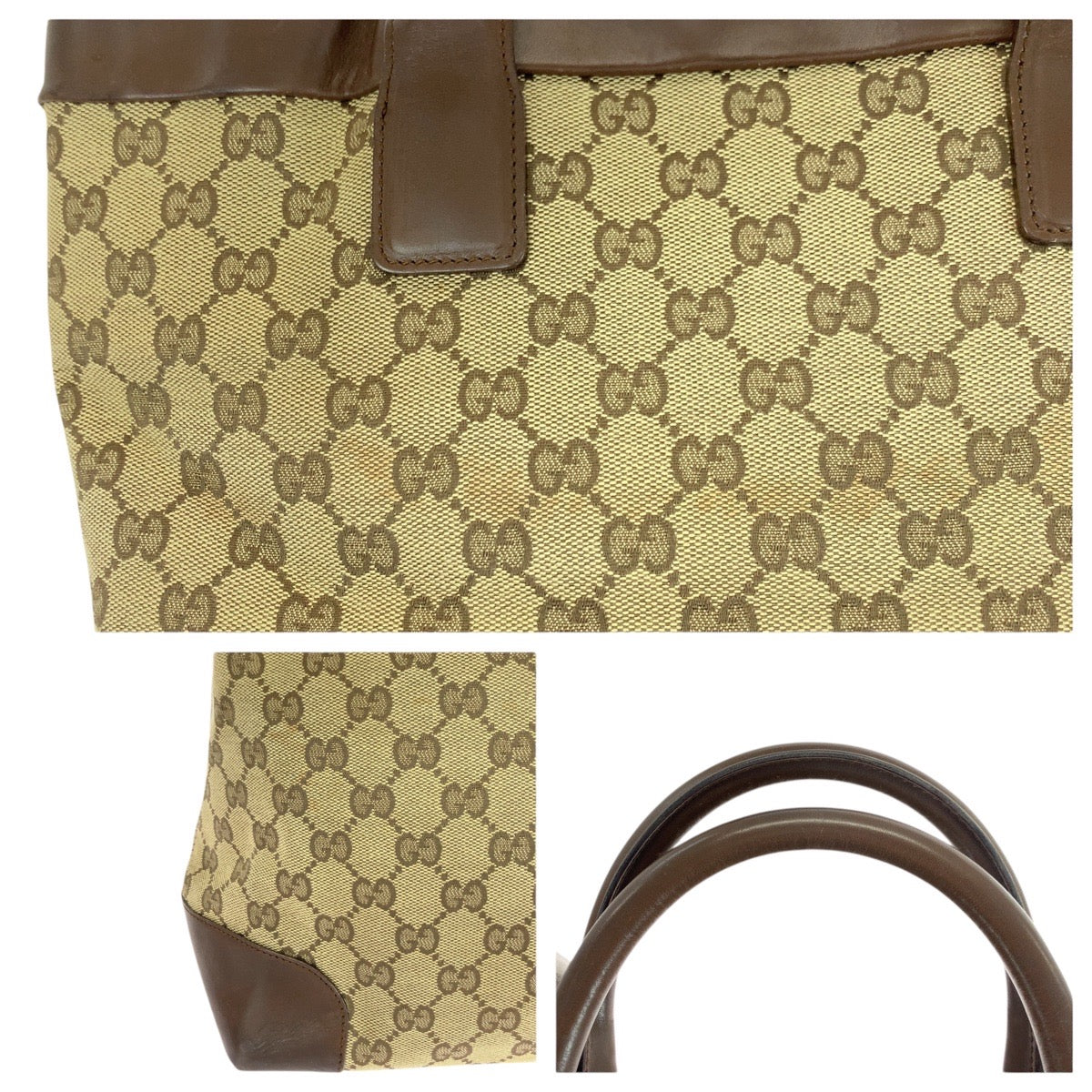 GUCCI Tote Bag 002 1121 GG canvas Beige Brown Gold Metal
