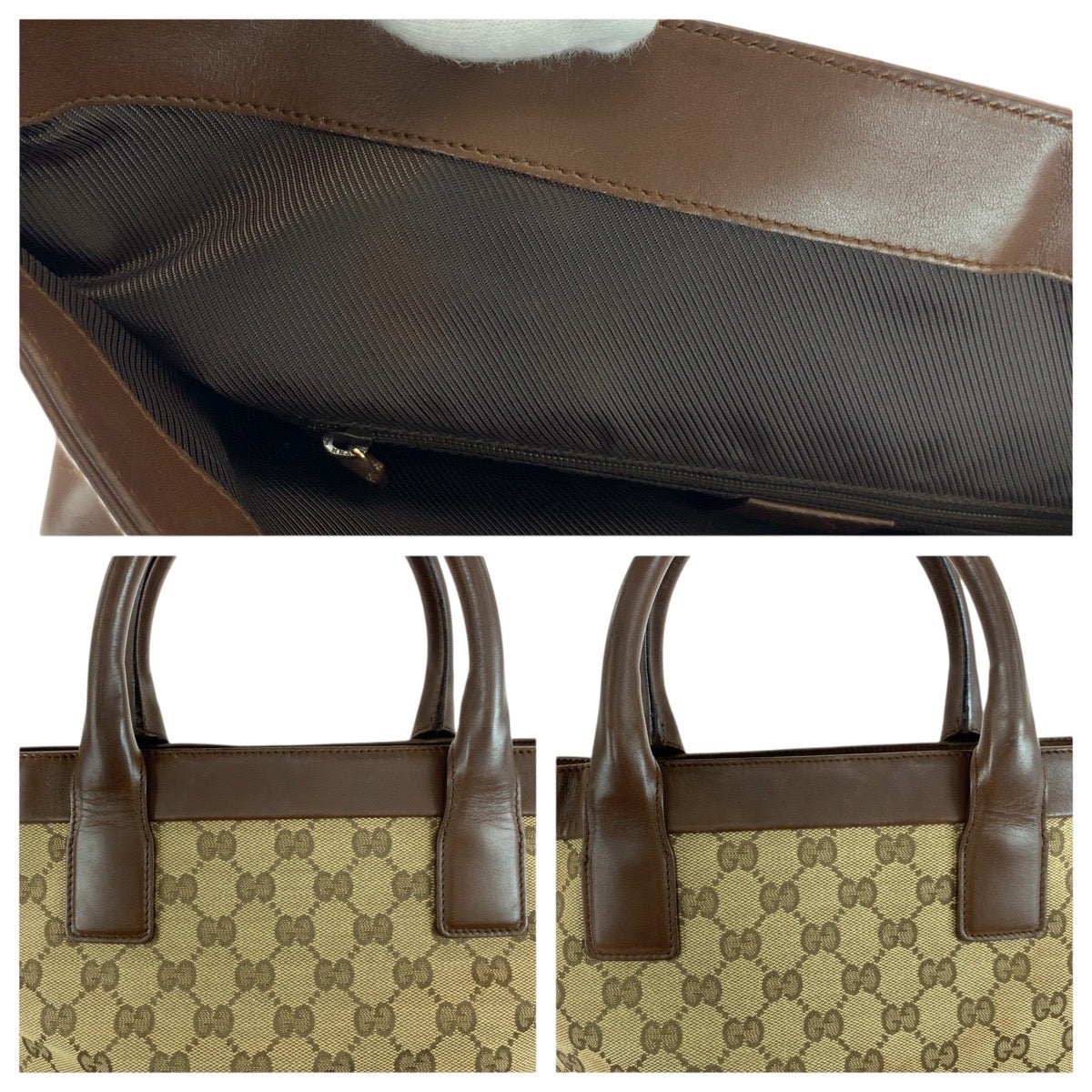 GUCCI Tote Bag 002 1121 GG canvas Beige Brown Gold Metal