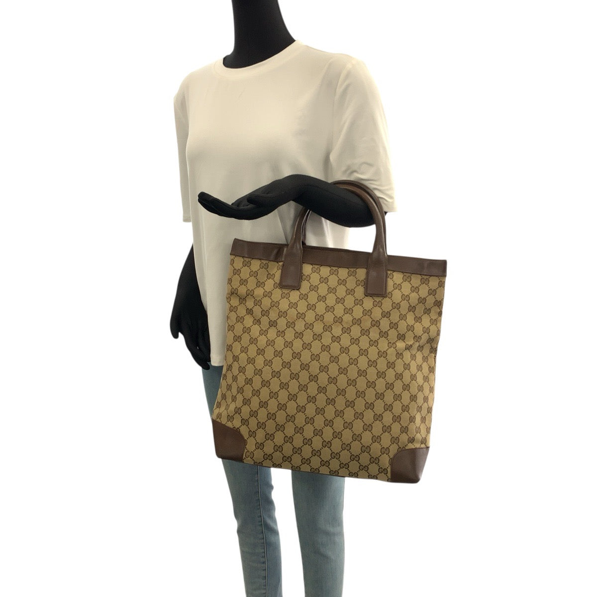 GUCCI Tote Bag 002 1121 GG canvas Beige Brown Gold Metal