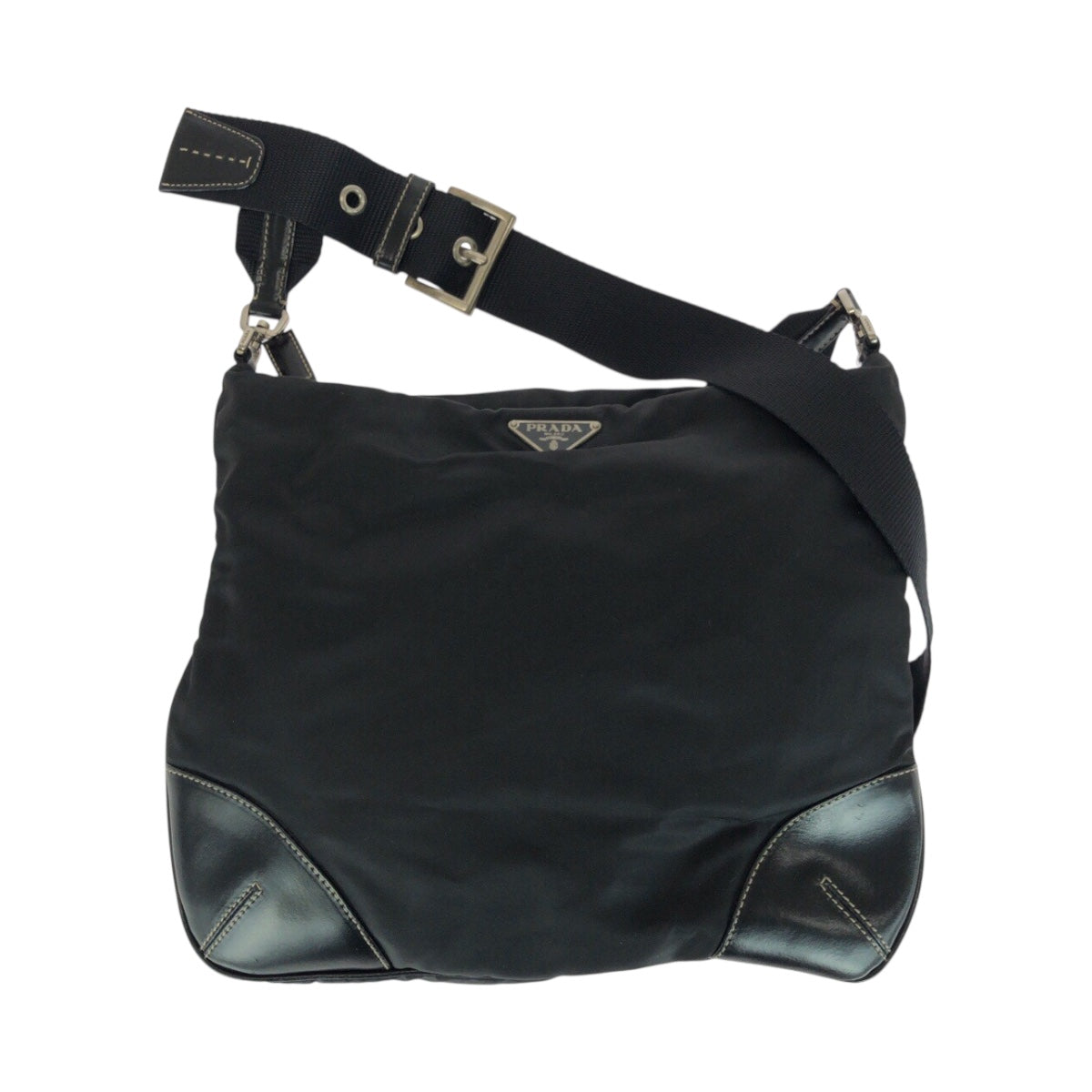 PRADA Shoulder Bag Nylon Black Silver Test Triangle With logo