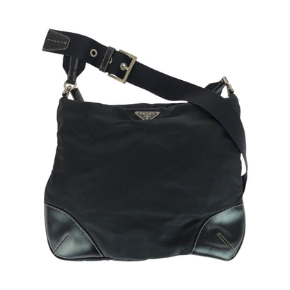 PRADA Shoulder Bag Nylon Black Silver Test Triangle With logo