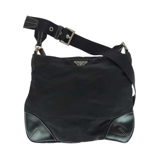 PRADA Shoulder Bag Nylon Black Silver Test Triangle With logo