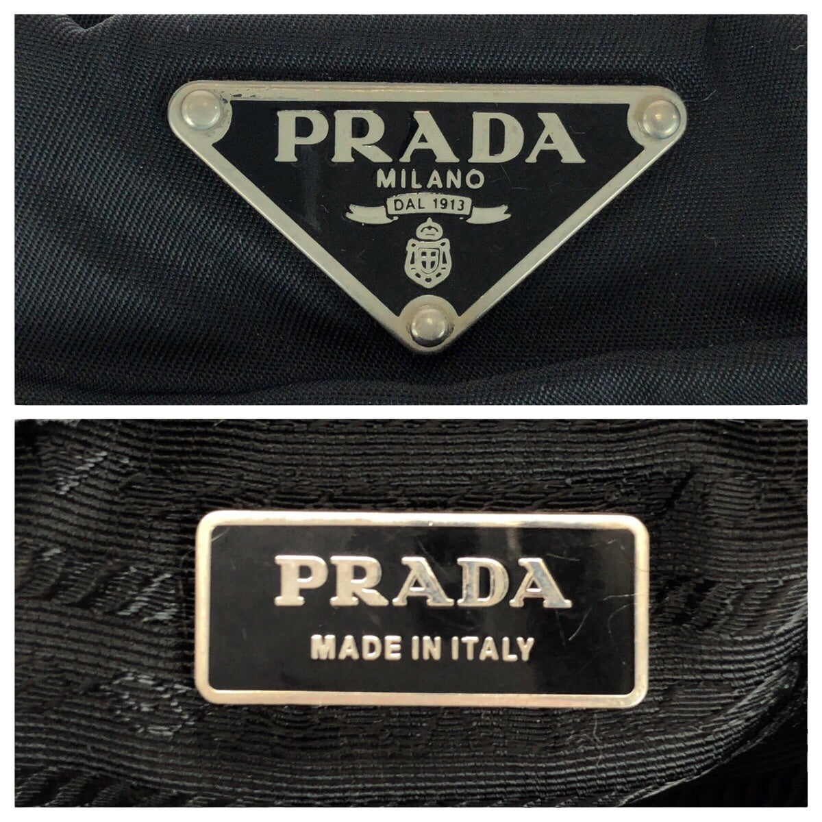 PRADA Shoulder Bag Nylon Black Silver Test Triangle With logo