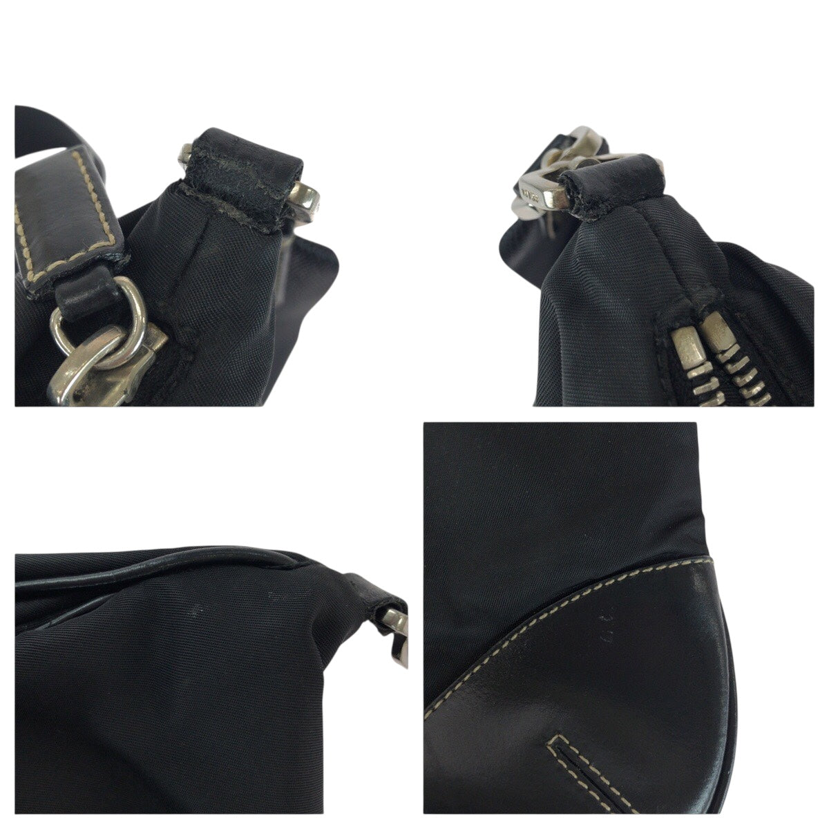 PRADA Shoulder Bag Nylon Black Silver Test Triangle With logo