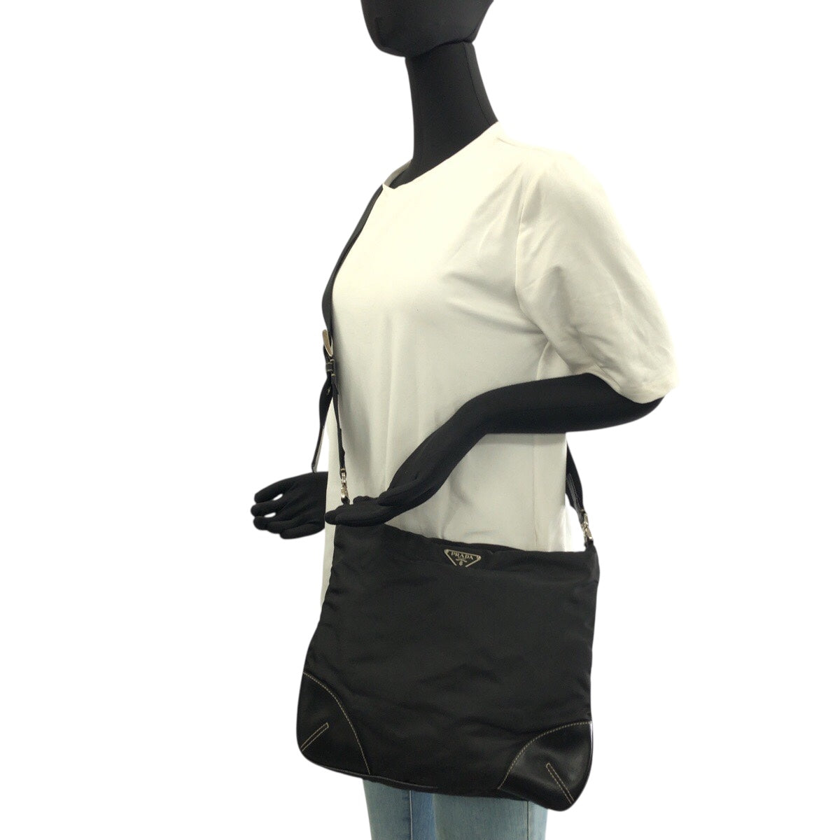 PRADA Shoulder Bag Nylon Black Silver Test Triangle With logo