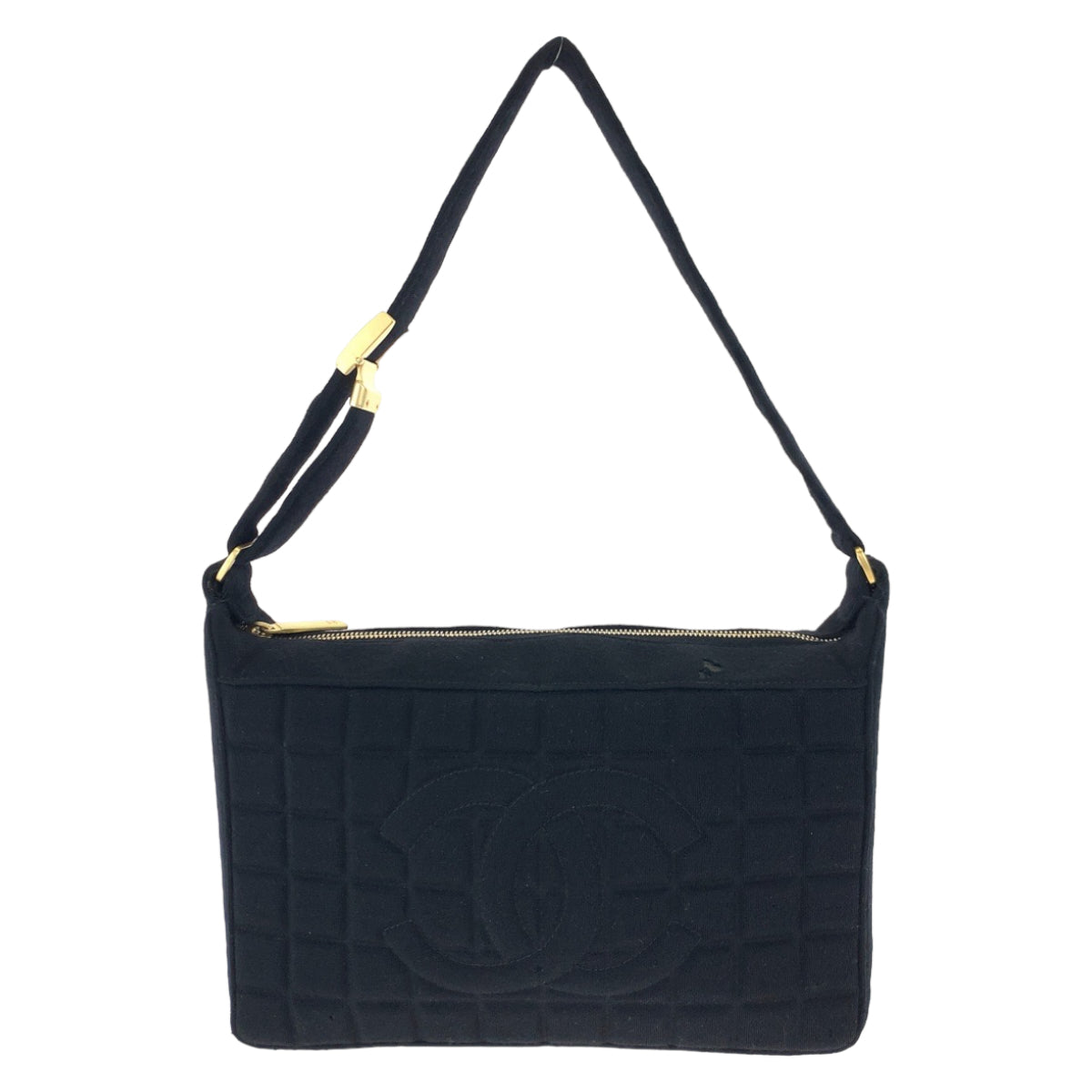 CHANEL Shoulder Bag canvas Black gold Chocolate bar COCO Mark