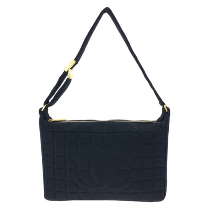 CHANEL Shoulder Bag canvas Black gold Chocolate bar COCO Mark