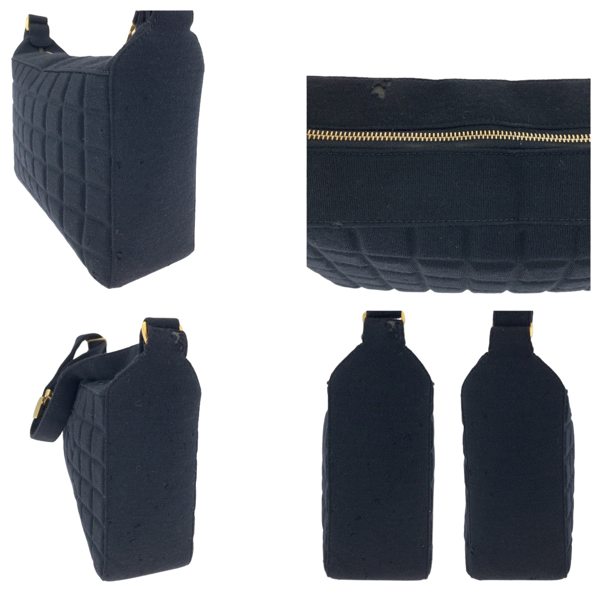 CHANEL Shoulder Bag canvas Black gold Chocolate bar COCO Mark