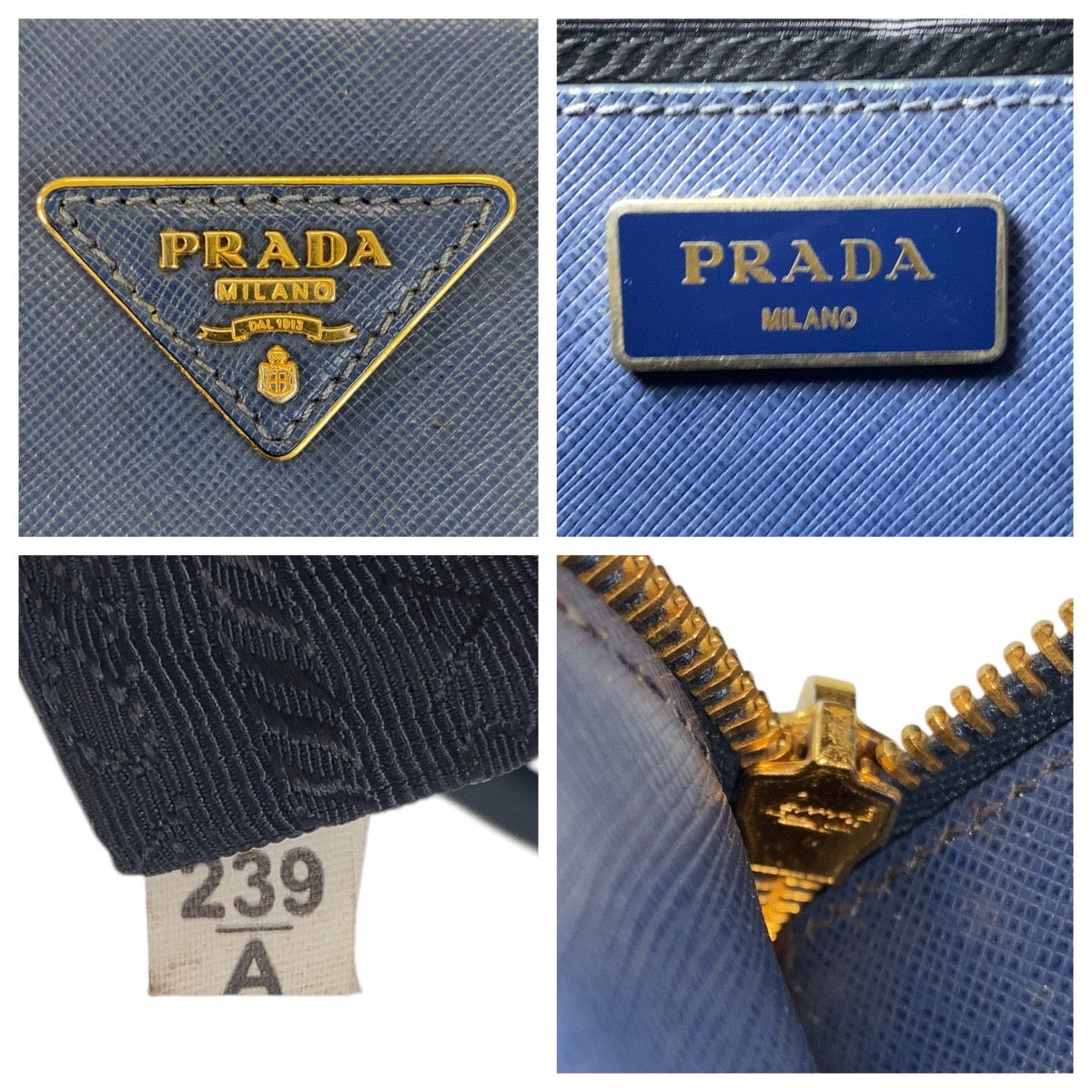 PRADA Handbag leather Blue gold Safiano Galleria TriangleWith logo