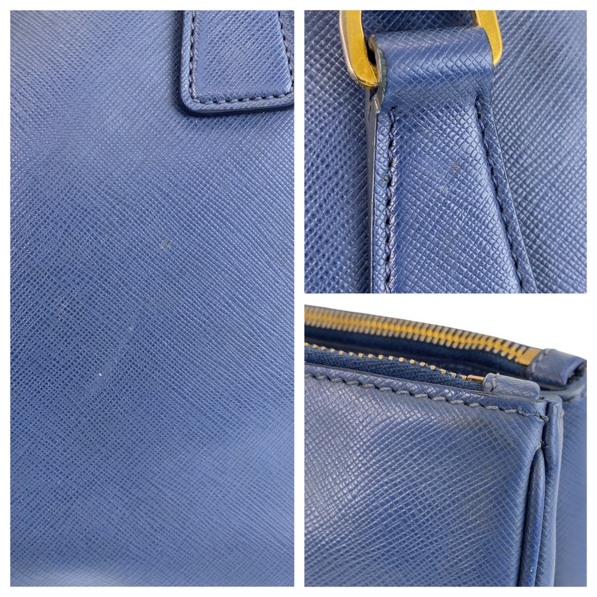 PRADA Handbag leather Blue gold Safiano Galleria TriangleWith logo