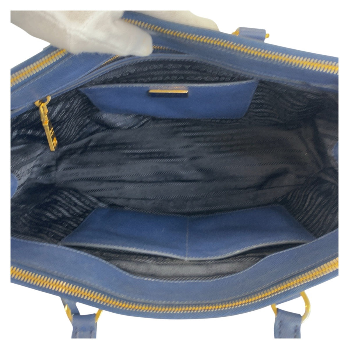 PRADA Handbag leather Blue gold Safiano Galleria TriangleWith logo