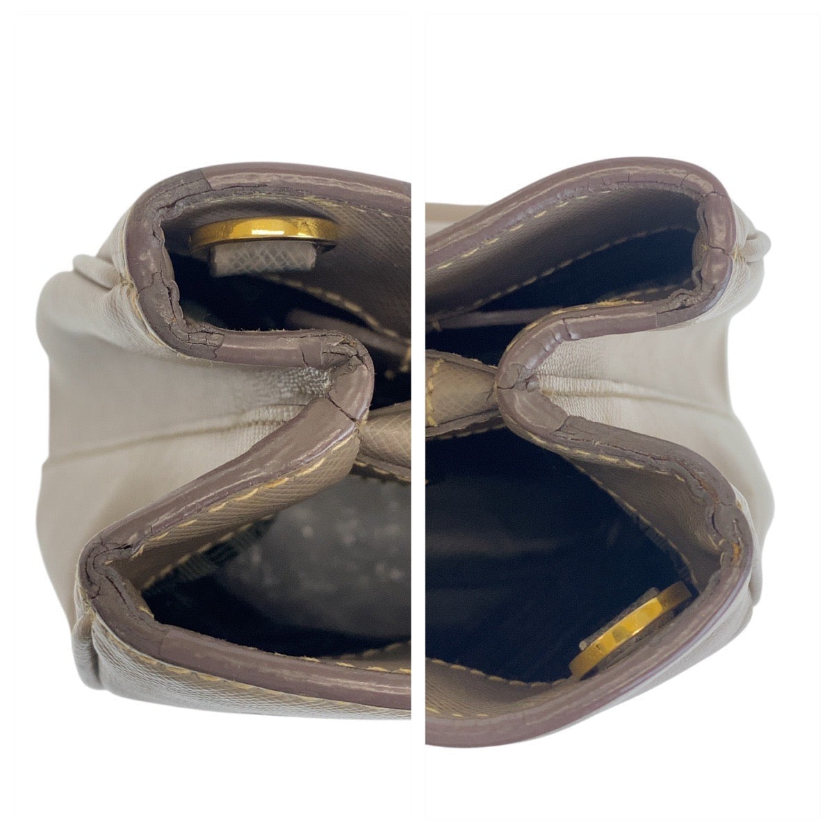 PRADA Handbag leather Greige Gold Safiano Triangle With logo