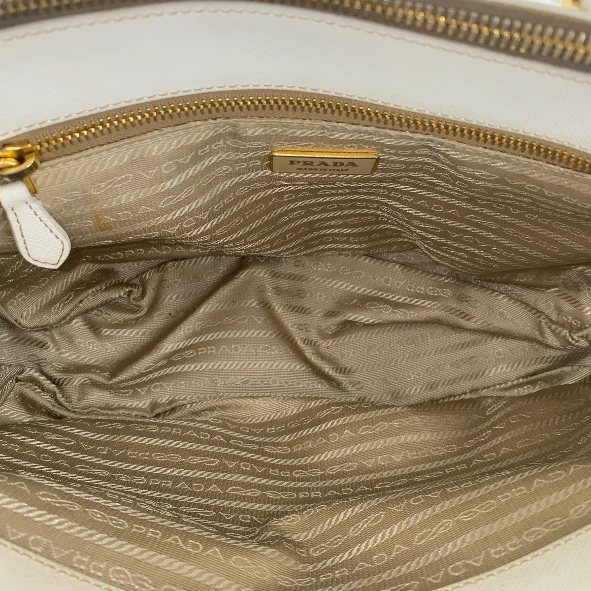 PRADA Tote Bag leather White gold Safiano Galleria