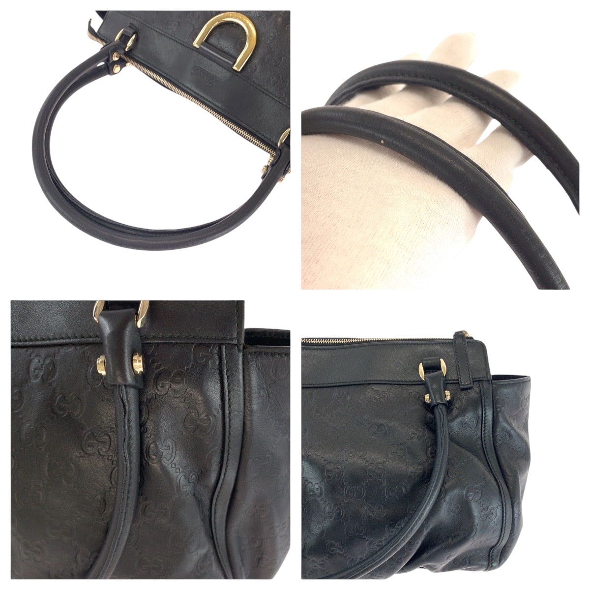 GUCCI Tote Bag 189831 leather Black Silver Abbey