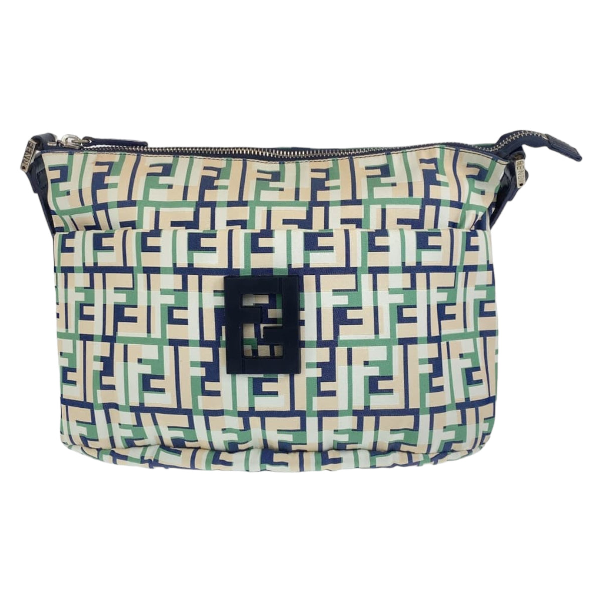 FENDI Shoulder Bag canvas Green Pink Navy Zucca Pattern FF logo