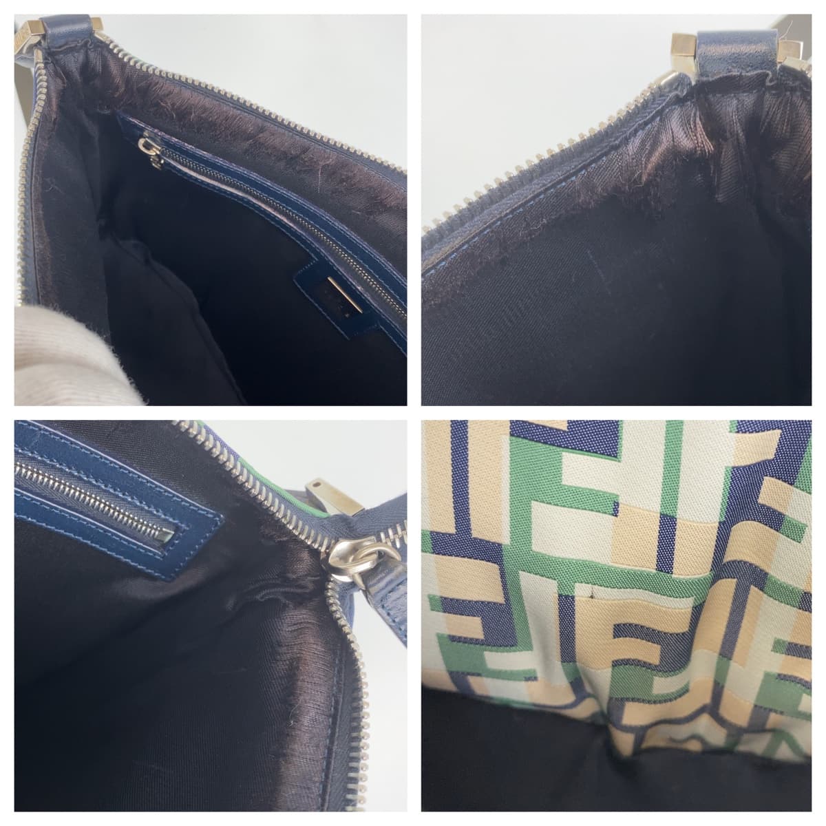 FENDI Shoulder Bag canvas Green Pink Navy Zucca Pattern FF logo