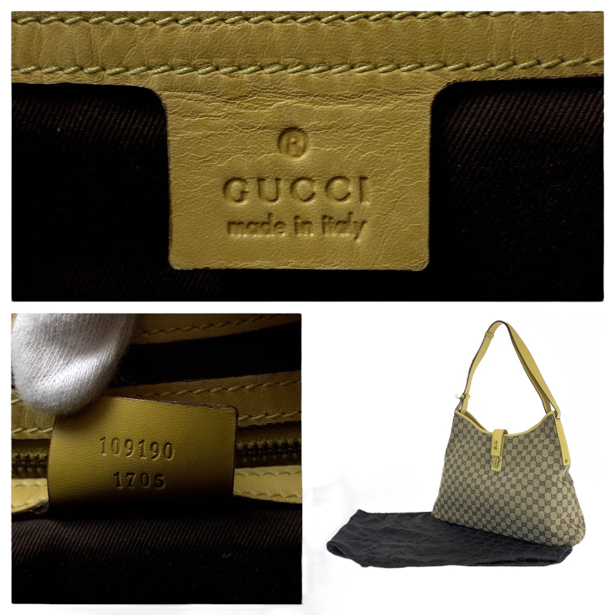 GUCCI Shoulder Bag 109190 GG canvas Beige Yellow Gold Metal New Jackie