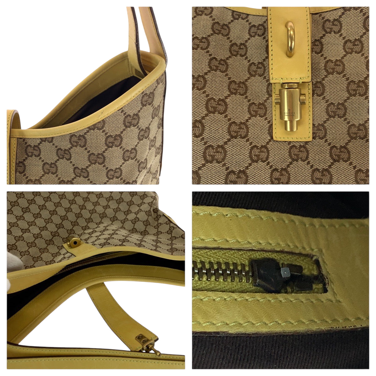 GUCCI Shoulder Bag 109190 GG canvas Beige Yellow Gold Metal New Jackie