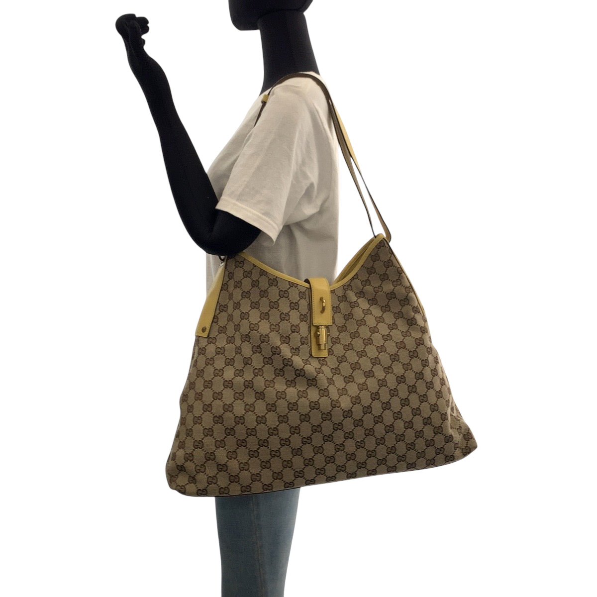 GUCCI Shoulder Bag 109190 GG canvas Beige Yellow Gold Metal New Jackie
