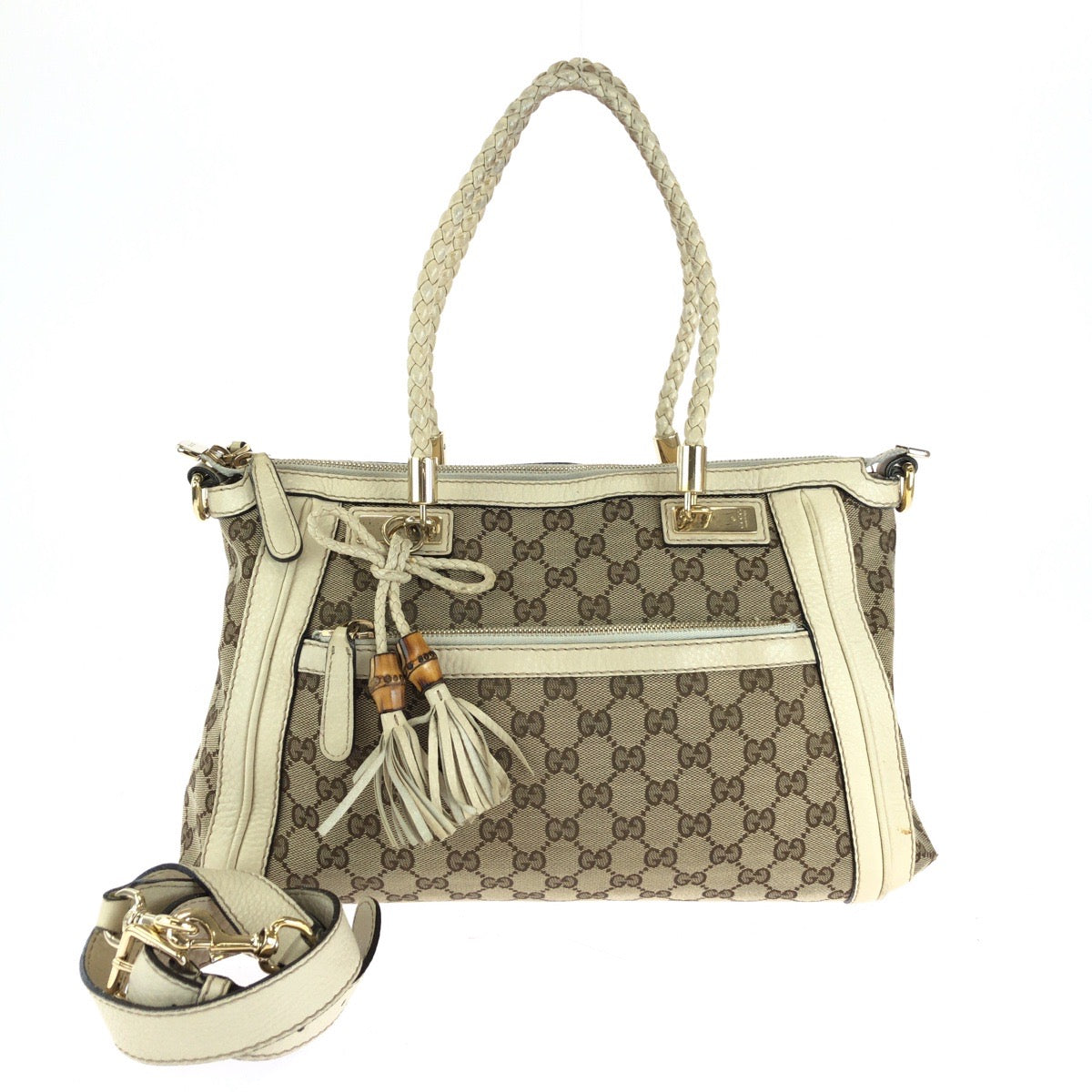 GUCCI Shoulder Bag 282300 GG canvas Beige Ivory Gold Metal Bella