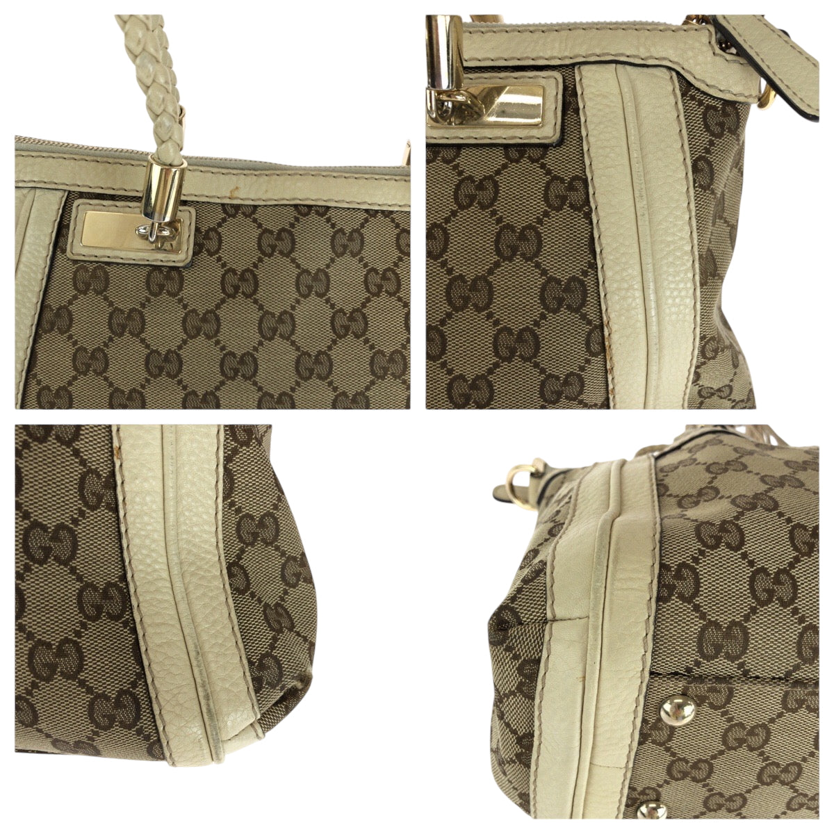 GUCCI Shoulder Bag 282300 GG canvas Beige Ivory Gold Metal Bella