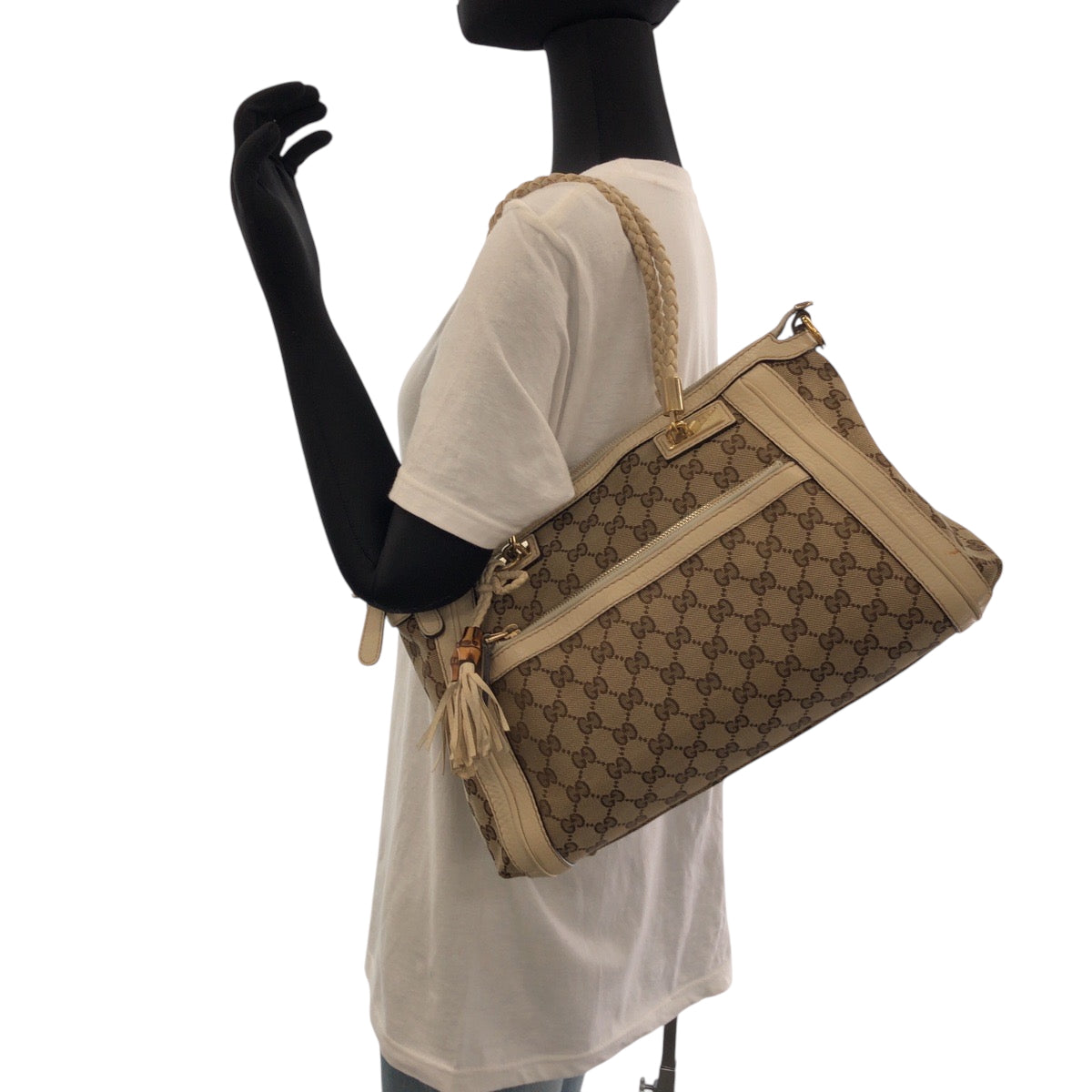 GUCCI Shoulder Bag 282300 GG canvas Beige Ivory Gold Metal Bella