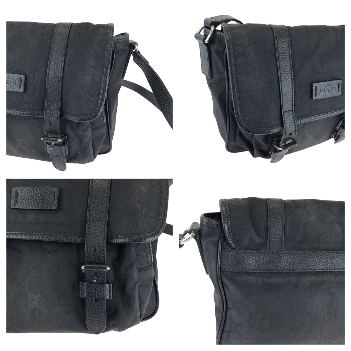 GUCCI Shoulder Bag 510335 Nylon Black SilverMetal