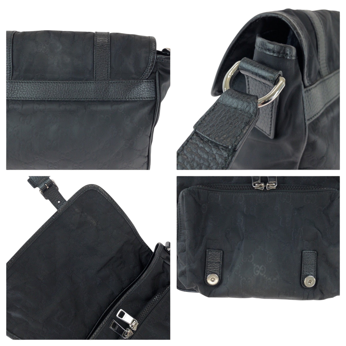 GUCCI Shoulder Bag 510335 Nylon Black SilverMetal